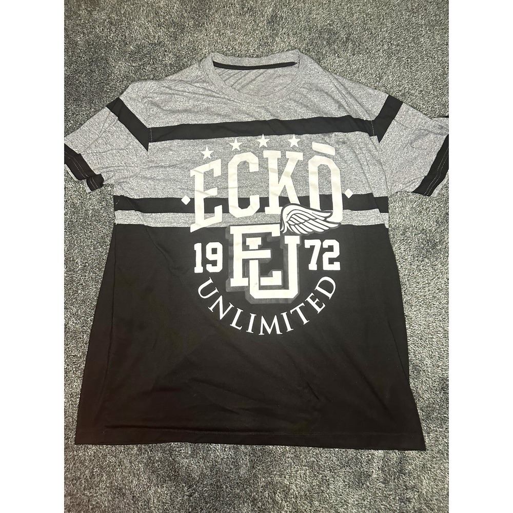 Ecko Unltd Mens Graphic T Shirt Gray Black 1972 Hip Hop Streetwear Logo XL Fit